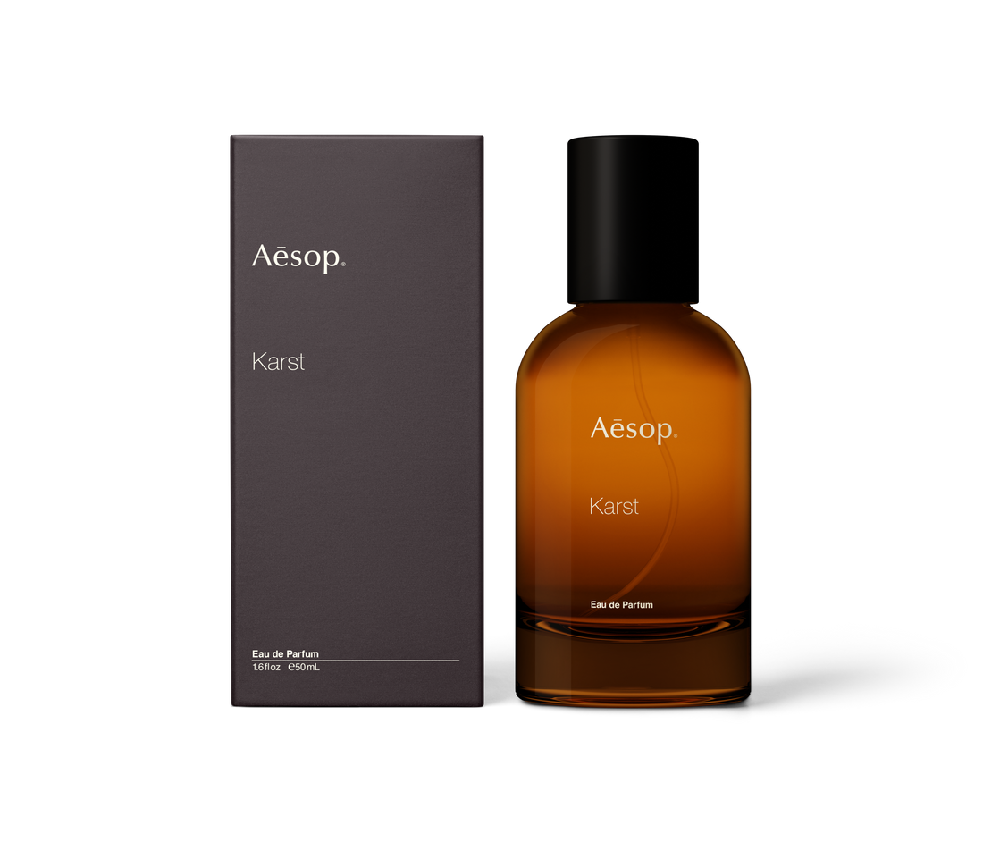 50ml bottle of Aesop Karst eau de parfum with the box